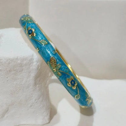 Enamel Chinese Cloisonne Bracelet Double Bangle Traditional Peony Filigree Flower Bangle Ethnic Vintage Women's Hand Bracelet