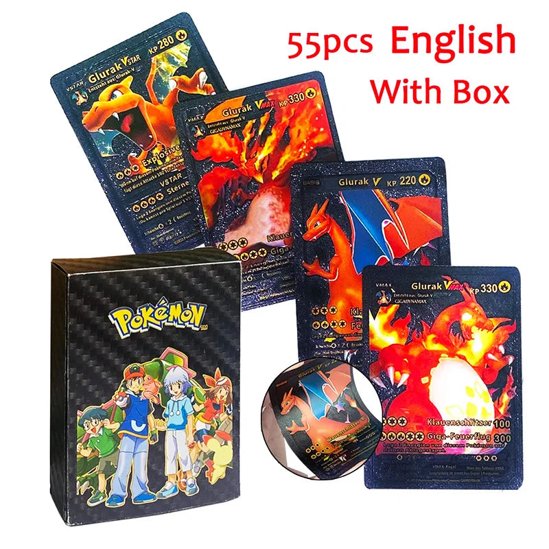 55pc English card Charizard Gold Foil Cards Golden Letters English Spanish Game Card Metalicas Vmax Gx Series Gift