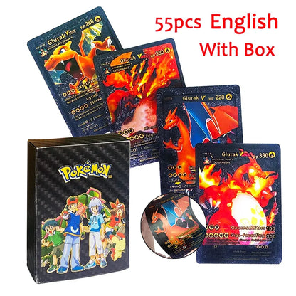 55pc English card Charizard Gold Foil Cards Golden Letters English Spanish Game Card Metalicas Vmax Gx Series Gift