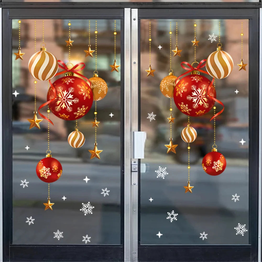 Christmas stickers, festive atmosphere decoration, colorful balls, stars, snowflakes, stickers, decorative glass window stick