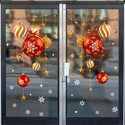 Christmas stickers, festive atmosphere decoration, colorful balls, stars, snowflakes, stickers, decorative glass window stick