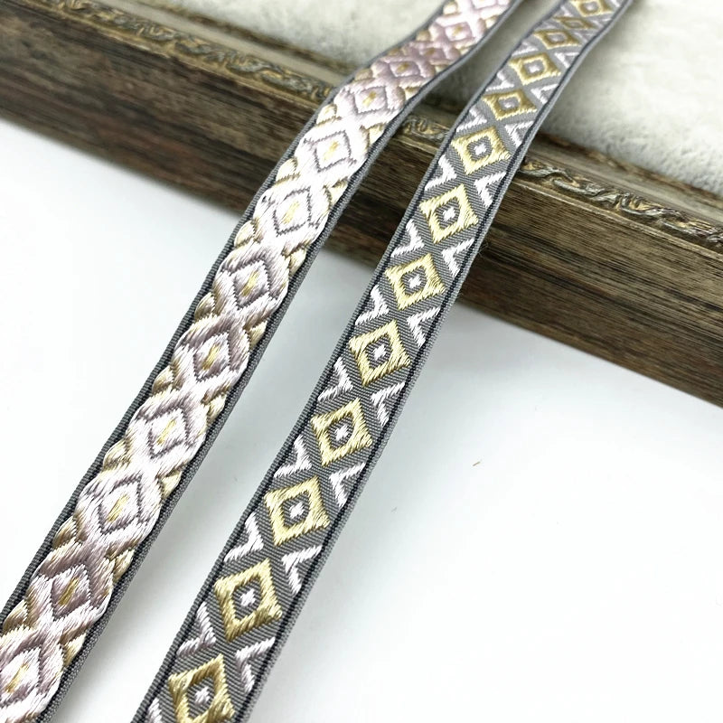 2 yards/lot 13mm Vintage Ethnic Embroidery Ribbon Lace Trim DIY Clothes Bag Accessories Embroidered Fabric - 13