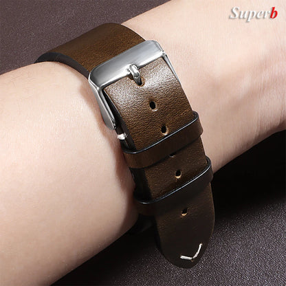18mm 20mm 22mm Vintage Oil Wax Leather Watchband 19mm 21mm 24mm Universal Stitching Cowhide Strap for Seiko for Omega Watch B
