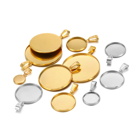 10pcs Stainless Steel 6-30mm Cabochon Cameo Base Settings Round Bezel Blank Tray for DIY Handmade Jewelry Charm Making