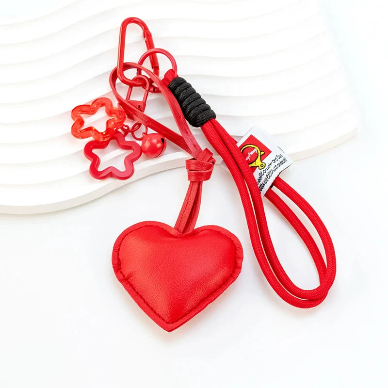 Luxury Charm Tassel Love Heart Pendant Handmade Creative Bowknot Keychain Cute Glossy Pendant Keychain Bag Accessories - red 