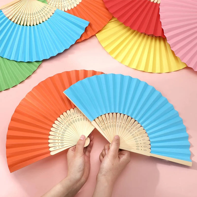 Hand Held Fan Paper Folding Fan Party Decorative New Fashionable Simple Decorative Blank Folding Fans Candy Colored Can DIY