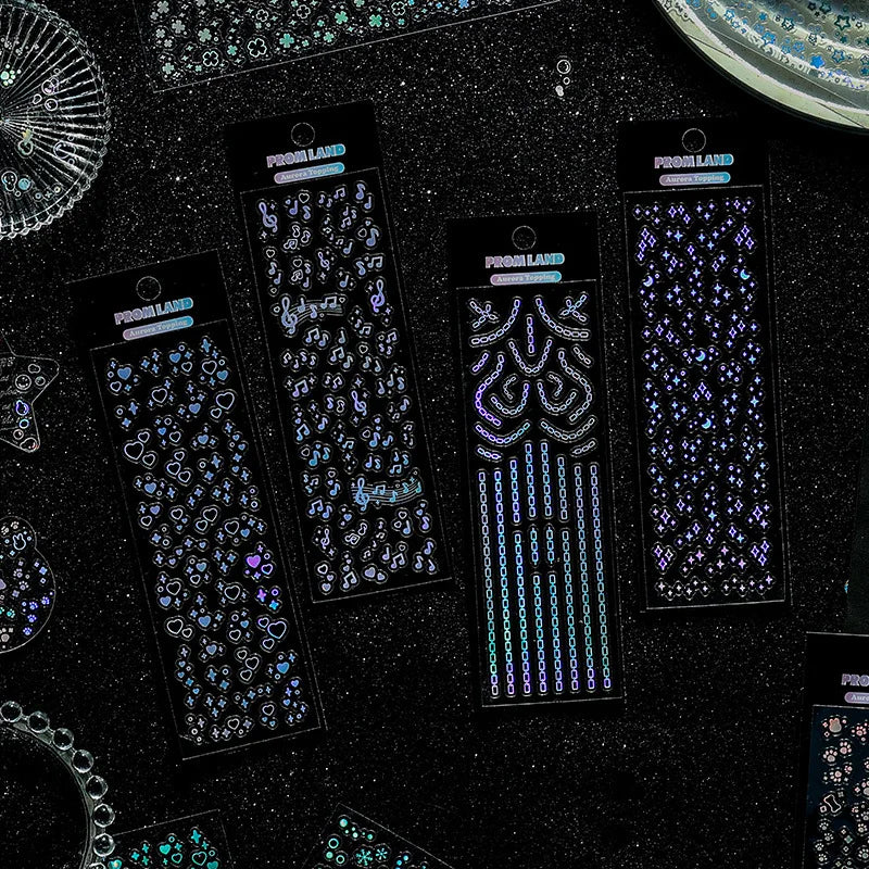 12 pcs Long strip Bronzing laser Labels Stickers Adhesive Diy Diary Album Scrapbooking Junk Journal Supplies