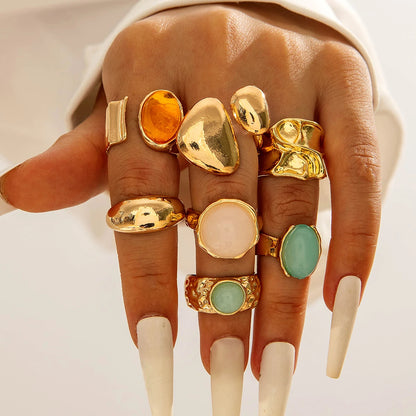 Tocona 2024 New Fashion Luxury Imitation Pearl Open Ring Sets for Women Elegant Gold Color Ring Party Jewelry Accessories