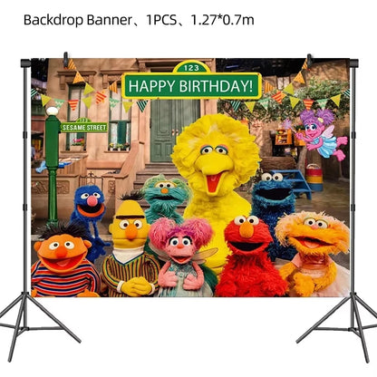 Cartoon Sesames Street Birthday Party Decor Elmo and Friends Theme Tablecloth Plate Balloon Set Cake Decor Baby Shower - 1pcs