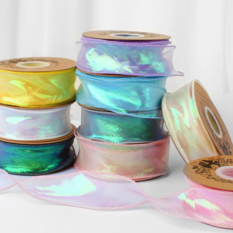 40mm 10Yards Fishtail Organza Satin Ribbon Reflective Iridescent Wavy Edge Ribbon for Gift Wrapping DIY Bow Craft Gift Wrappi