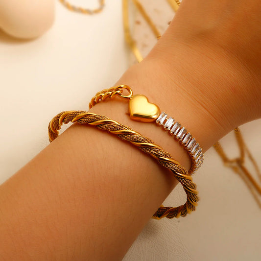 Stainless Steel Heart-shaped Ladies Elegant Bracelet For Women Crystal Bangle