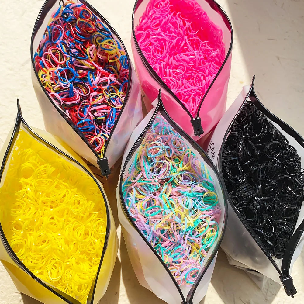 500/1000/2000pcs Girls Colourful Disposable Rubber Band Hair Ties Headband Children Ponytail Holder Bands Kids Hair Accessori