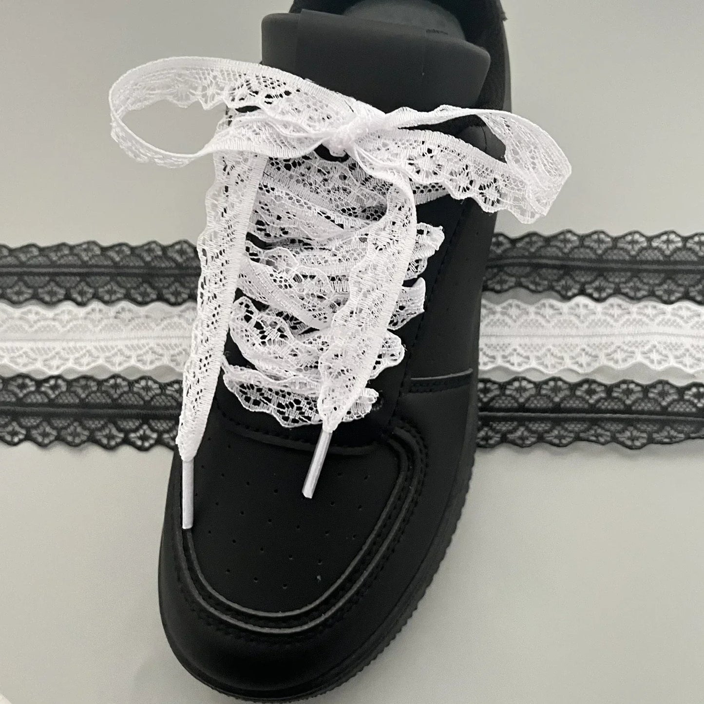 Lace Shoelaces for Women Casual Shoes 2.9CM Width Flat Shoelace for Sneakers Black White Shoe Laces Accessorices
