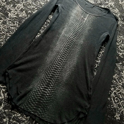 Karrcat Trashy Y2k Snakeskin Print T-shirt Grunge Aesthetics Long Sleeve Knitted Tops Vintage 2000s Streetwear American Retro