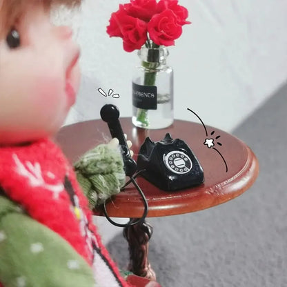 Retro Mini Fixed Telephone 1:12 Dollhouse Miniature Simulation Mini Phone Model Home Furniture Decor Children Pretend Play To
