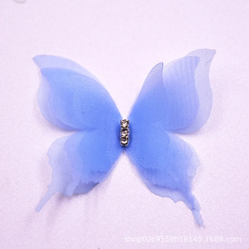 1 pcs 5cm DIY Organza 3D Butterfly Appliques Chiffon Fantasy Translucent Butterflies for Sewing Craft Decoration - Blue