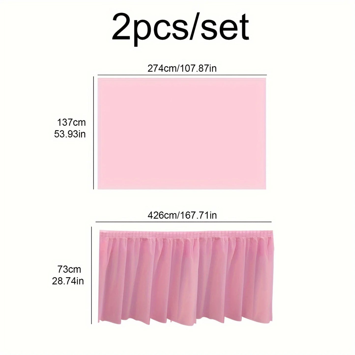 2pcs Tablecloth Set Disposable Solid Color Table Cover Table Skirts Rectangular Paper Table Covers With Long Skirting For Par
