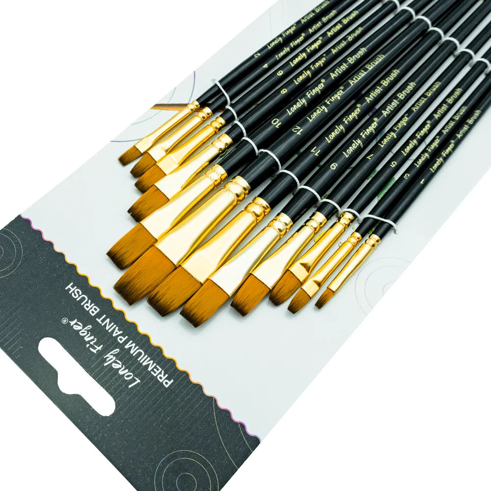 Premium 12-Piece Artist Paint Brush Set - Ultra-Durable Nylon Bristles for Acrylic, Watercolor, Oil & Body Painting - 12 Blac