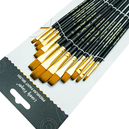 Premium 12-Piece Artist Paint Brush Set - Ultra-Durable Nylon Bristles for Acrylic, Watercolor, Oil & Body Painting - 12 Blac