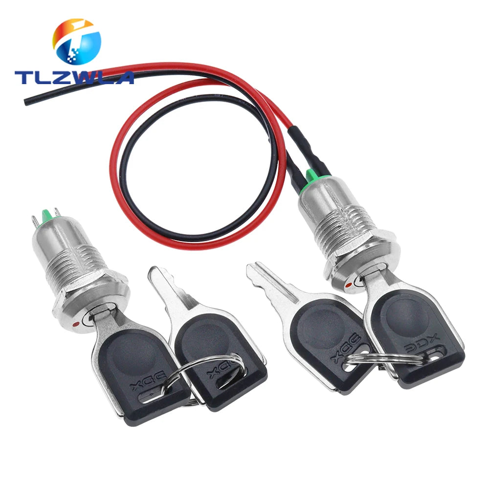 1PCS 12mm Zinc Alloy Electronic Key Switch With 2 Keys ON OFF Phone Lock Security Power Button Tubular Terminals 2 Position 1