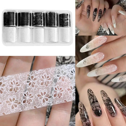 10 Rolls Black White Lace Nail Foil Transfer Stickers DIY Waterproof Nail Decoration Supplies Nail Accessorie