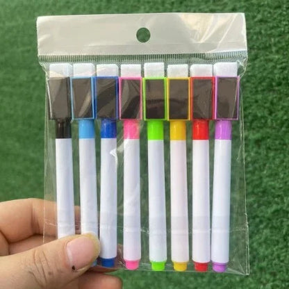 8-Color Dry Erase Whiteboard Markers with Magnetic Eraser, Suitable for Office Whiteboards, Calendars, Class, Holiday Gifts