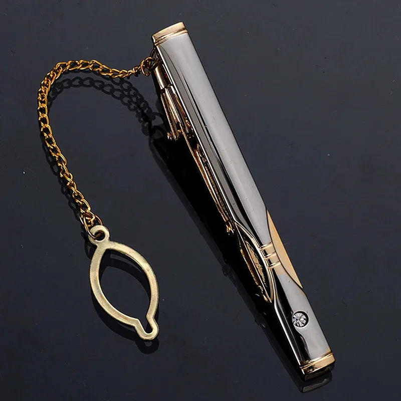 Men's Gold-Tone Tie Bar with Detachable Chain - Elegant Tie Clip for Weddings and Formal Attire