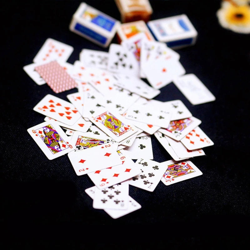 Funny Cute Mini Playing Cards Poker Games Super Small Cards Spoof Gifts Travel Toys Prank Props Dollhouse Miniature Poker Car