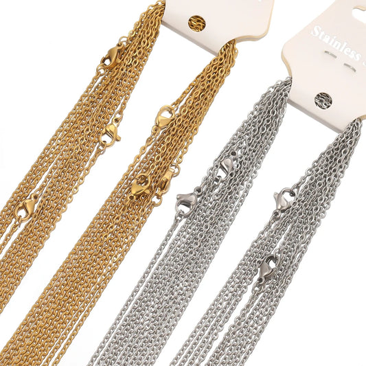 10Pcs/lot 50cm Stainless Steel Link Chains Necklaces Cuban Cross Chains Accessories for DIY Gifts Jewelry Making Bulk