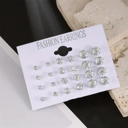 12 Pairs Six Claw Zircon Earrings Set Geometric White Shiny Crystal Wedding Stud Earrings Set for Women Men Jewelry Accessori