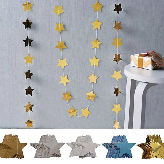 4M Star Garland 7cm 10cm Paper Stars Streamer Glitter Bunting for Birthday Party Decoration Kids Room Decor Baby Shower Suppl