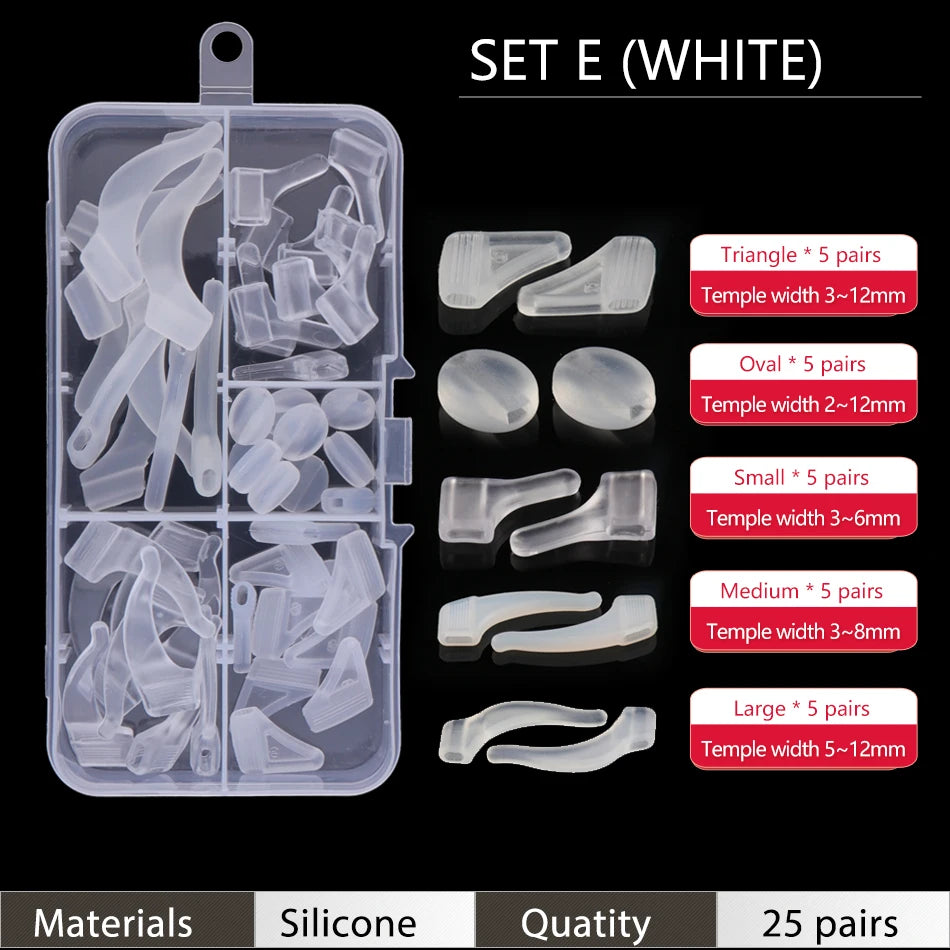 Ear Grip Hooks Anti-slip Holder Glasses Sunglasses Silicone Ear Hook Set For Eyeglasses Eyewear Accessories - Set E White