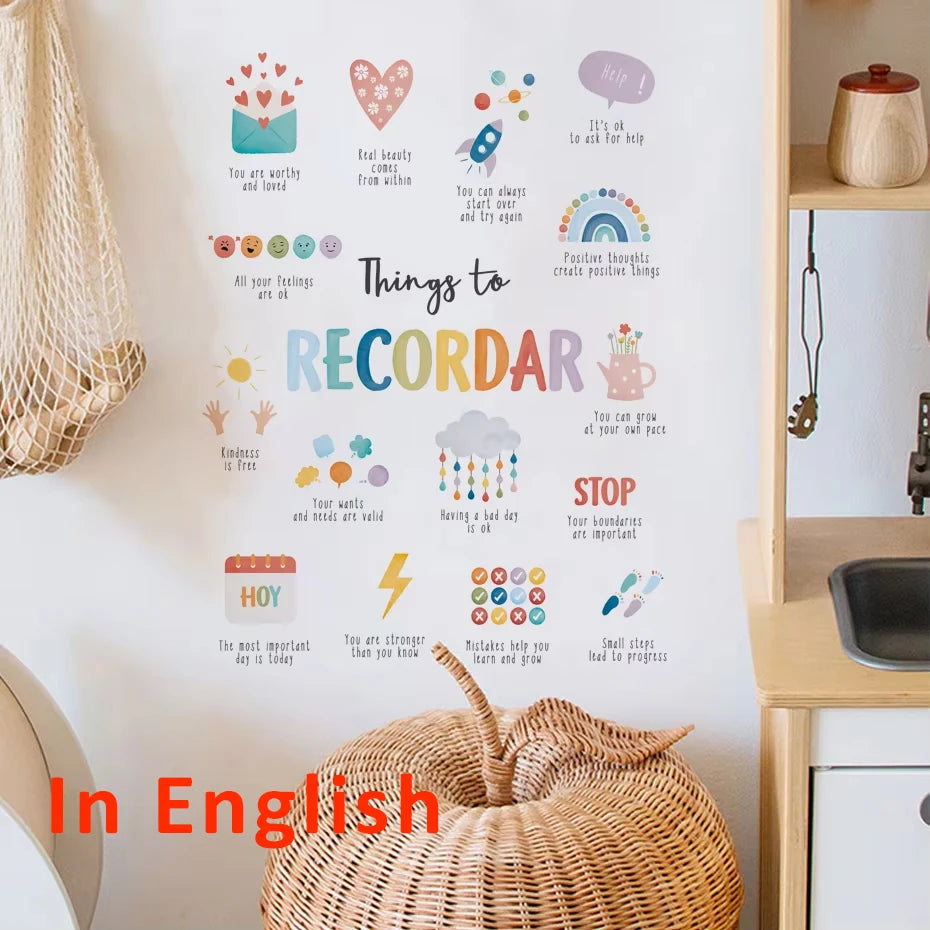Spanish/English Things To Remember Kids Wall Sticker Art Spanish Office Decor Spanish or English Calming Corner Baby Room Dec