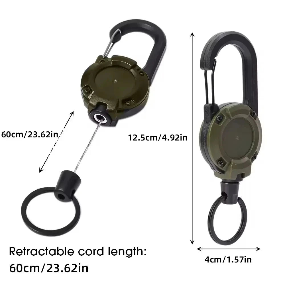 Retractable Heavy Duty Pull Reel Carabiner Strong Steel Wire Rope Buckle Spring Key Ring Outdoor Sporty attachment Keychain T
