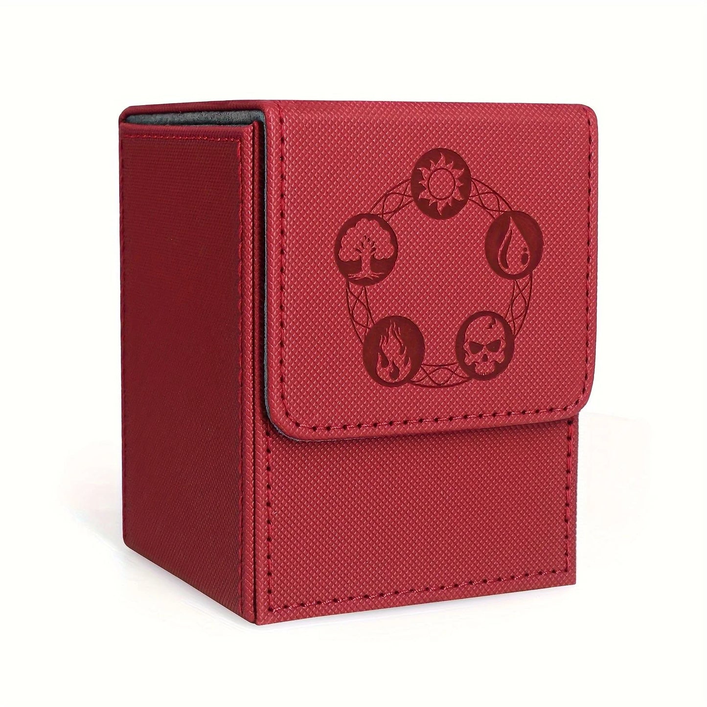 Card Deck Box, Copyrighted Design，Fits 100+ Single Sleeved Cards, Magnetic Closure PU Leather Card Box for TCG Cards - Red-Gr
