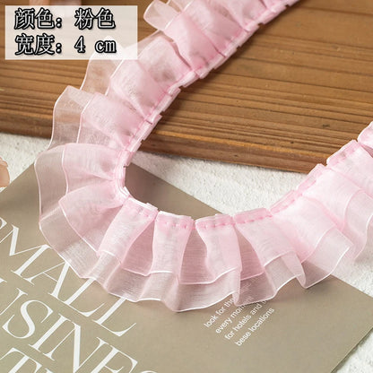 2meters High Quality 2024 Pleated Lace Ribbon Trimming For Party Dress Decorative Clothing Diy Crafts Supplies Needlework Fab