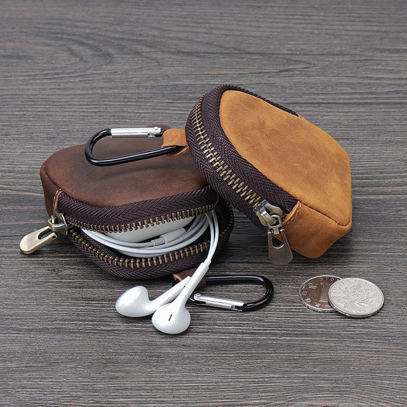 WERLLANDS PU Leather Carabiner Multi-Color Retro Mini Coin Purse Keychain Wallet