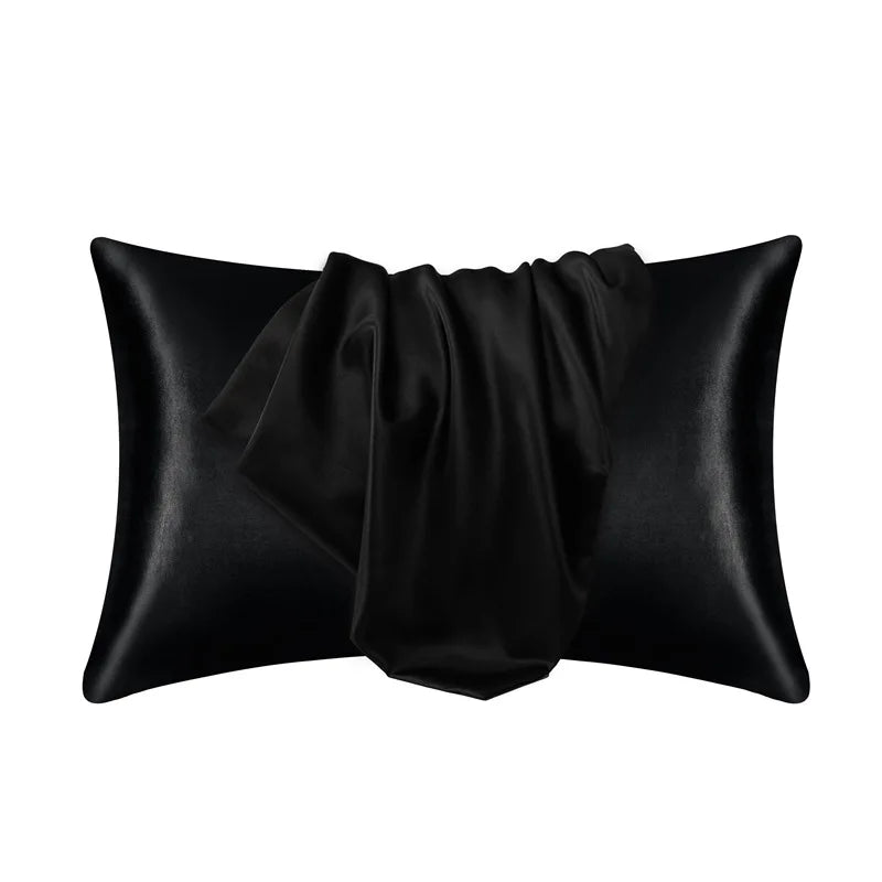 100% Silk Pillowcase Pillow Cover Silky Satin Hair Beauty Pillowcase Comfortable Pillow Case Home Decor Pillow Covers. - blac