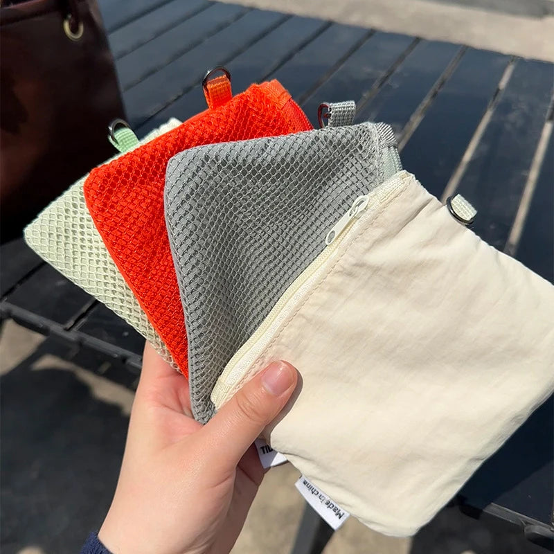 Travel Makeup Storage Bags New Mesh Coin Purse Simple Portable Mini Bag Multi-purpose Square Bag Double-layer Zipper Card Hol