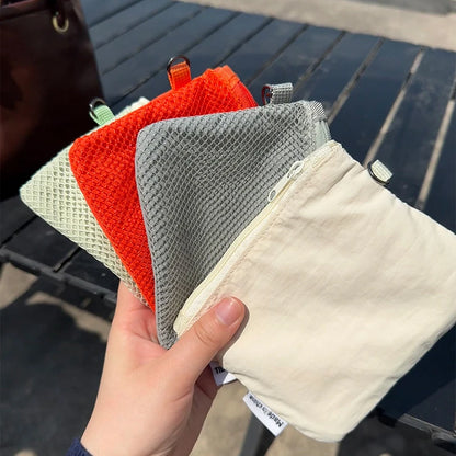 Travel Makeup Storage Bags New Mesh Coin Purse Simple Portable Mini Bag Multi-purpose Square Bag Double-layer Zipper Card Hol