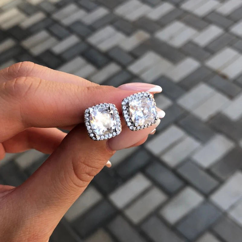 CAOSHI Luxury Women's Stud Earrings for Party Dazzling Pink/White/Yellow Zirconia Accessories Exquisite Design Jewelry Chic G
