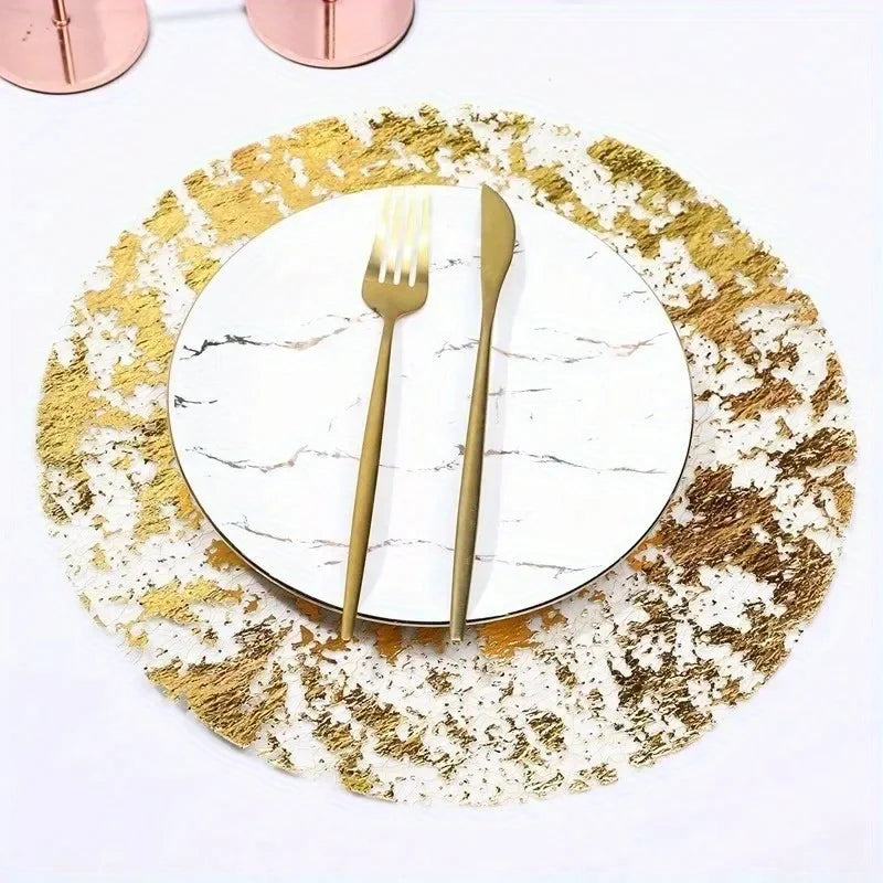 10-Pack Metallic Gold Round Table Mats - Heat-Resistant Placemats for Dining, Tea Time & Special Occasions, Elegant Table