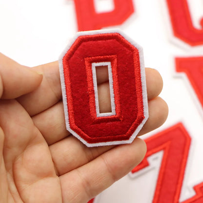 Red A-Z 0-9 English Number Letters Alphabet Towel Embroidered Patches For Clothing Bags Jacket Iron On Accessories DIY Logo N