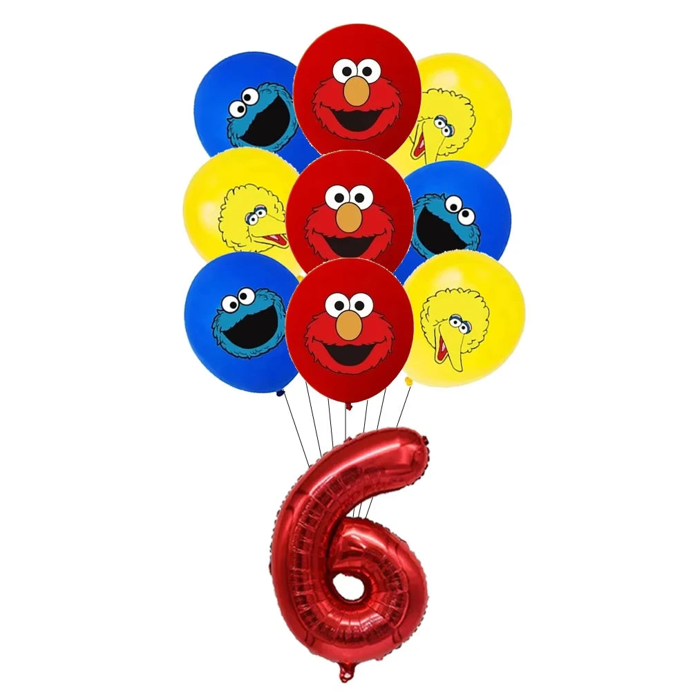 Cartoon Sesames Street Birthday Party Decor Elmo and Friends Theme Tablecloth Plate Balloon Set Cake Decor Baby Shower - 19pc