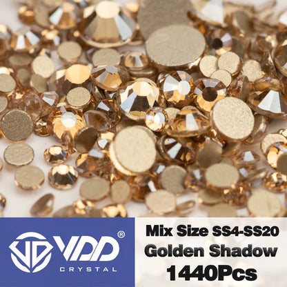 VDD SS4-SS20 Mix Size Clear Crystal Non-Hotfix Gold FlatBack Rhinestones Decorations DIY Glitter Stones 3D Nail Art Accessori