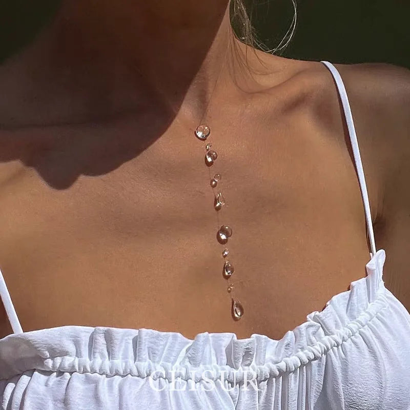 Clear Dewdrop Tassel Series Necklace Minimalist Drip Glue Beads Clavicle Chain Women Holiday Niche Trendy Jewelry - style 9