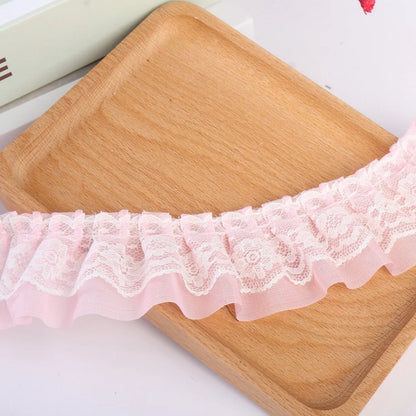 2yards 5cm Double-Layer Pleated Chiffon Lace Trim Clothing Wedding Accessories Decor Ribbon DIY Handmade Sewing Lace Trimming