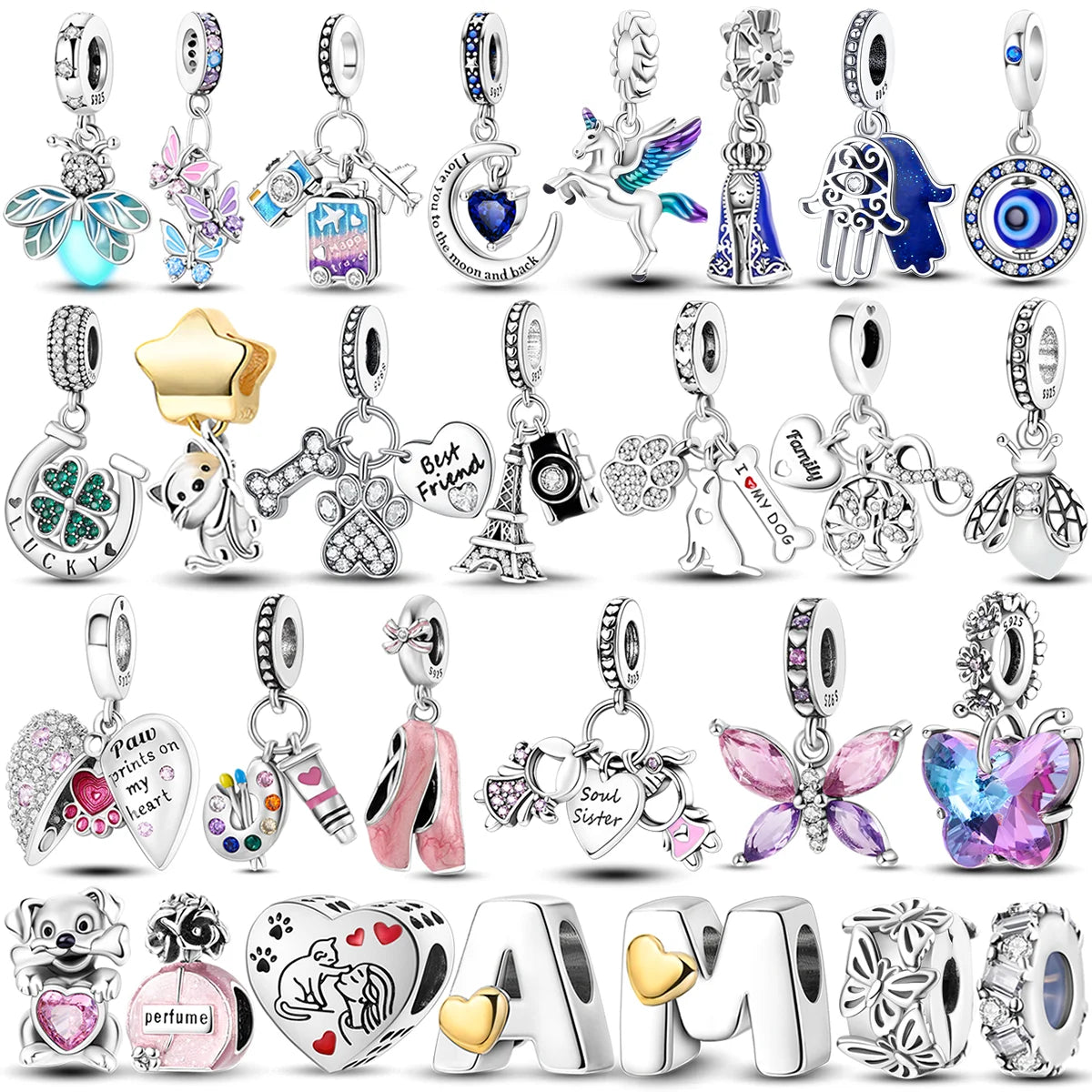 2026 Charms Bead 925 Sterling Silver Pink Butterfly Luminous Firefly Dangle Fit Bangle Bracelet Necklace DIY Jewelry