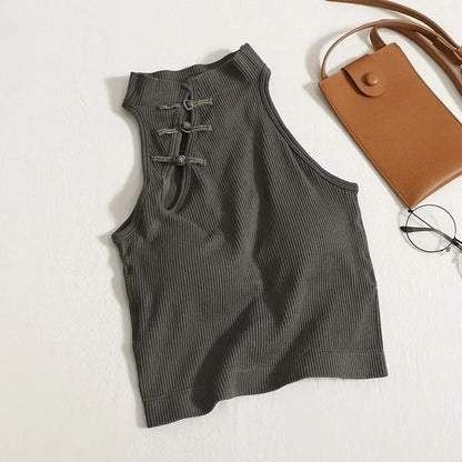 Vintage Hault Tanks Camis For Women Sleeveless Almighty Casual Button Femme Croset Crop Tops With Built in Bras Woman Camisol