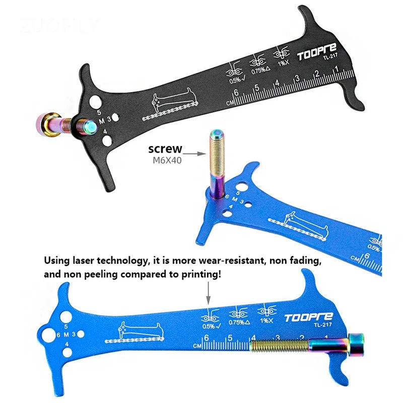 Bicycle Chain Wear Indicator Ruler Repair Tool Stainless Steel Mountain Road Bike Chain Gauge Measurement Checker Screw Diame